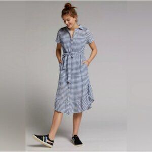 Anthropologie Maeve Gingham Finley Shirt Dress Blue & White Short Sleeve XS